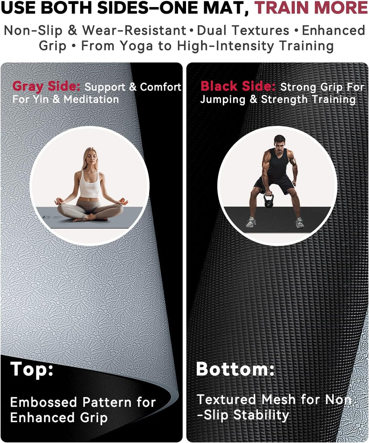 HAPBEAR Esterilla de Yoga Grande - 72"x36" Extra Ancha - 1/4" de Espesor PVC Dual Color | Superficie Antideslizante y Alto Amortiguamiento - Ideal para Yoga, Pilates y Entrenamientos en Casa - Bolsa de Malla Bolsa de Regalo