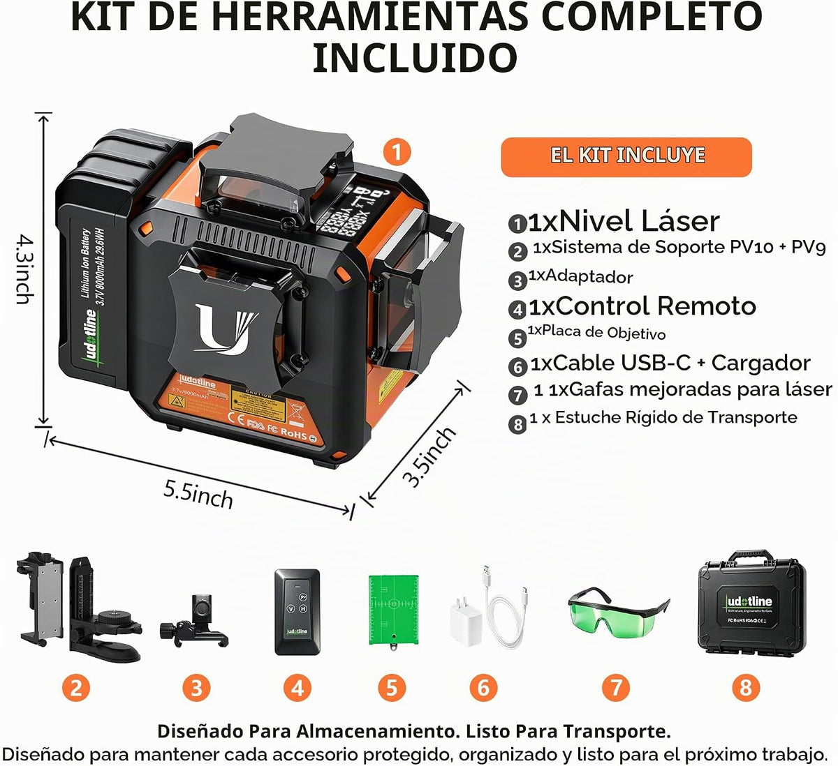 3x360° Nivel Láser Verde Autonivelante con Pantalla Digital