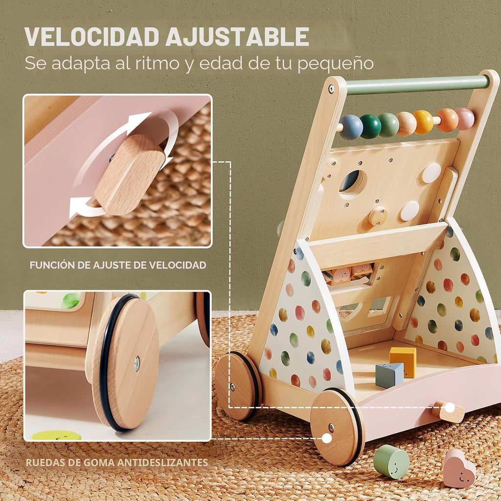 Tiny Land Caminador de Madera para Bebés con Centro de Actividades, Caminador Montessori