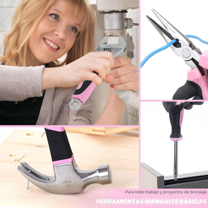 FASTPRO Juego de herramientas rosa, 220 piezas Lady's Home Repa...