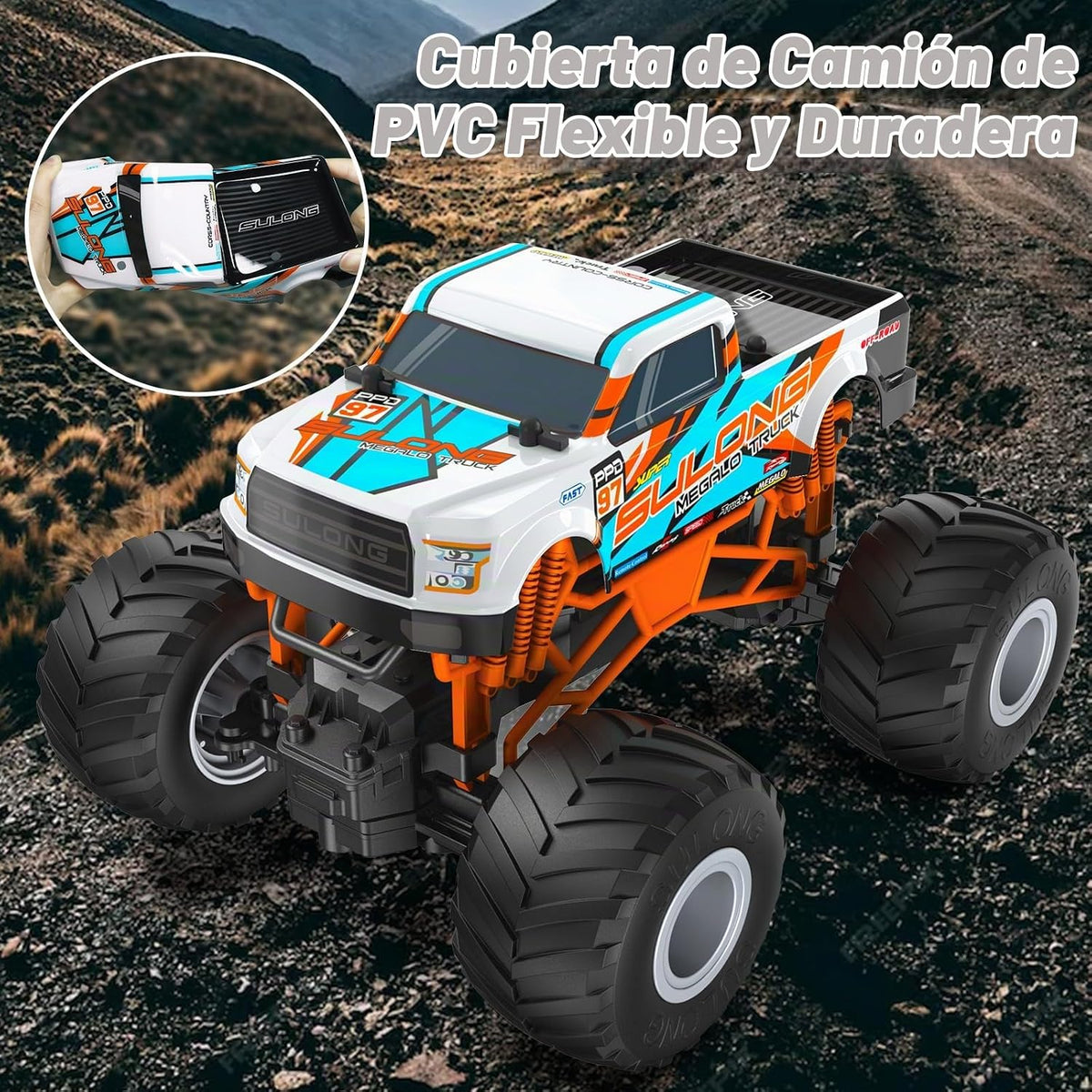 Auto a control remoto, juguete de camión monstruo de 20 KM/H para edades de 5 a 7 años, autos RC todo terreno a escala 1:16 para niños y niñas de 4 a 7 años, camión RC todoterreno de 2.4 GHz