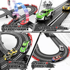 Juego de pista de carreras de ranura 3 en 1 con 4 coches de ranura de alta velocidad, pista de carreras eléctrica que incluye pistas de destello de paso elevado circular, juguetes de regalo de juego