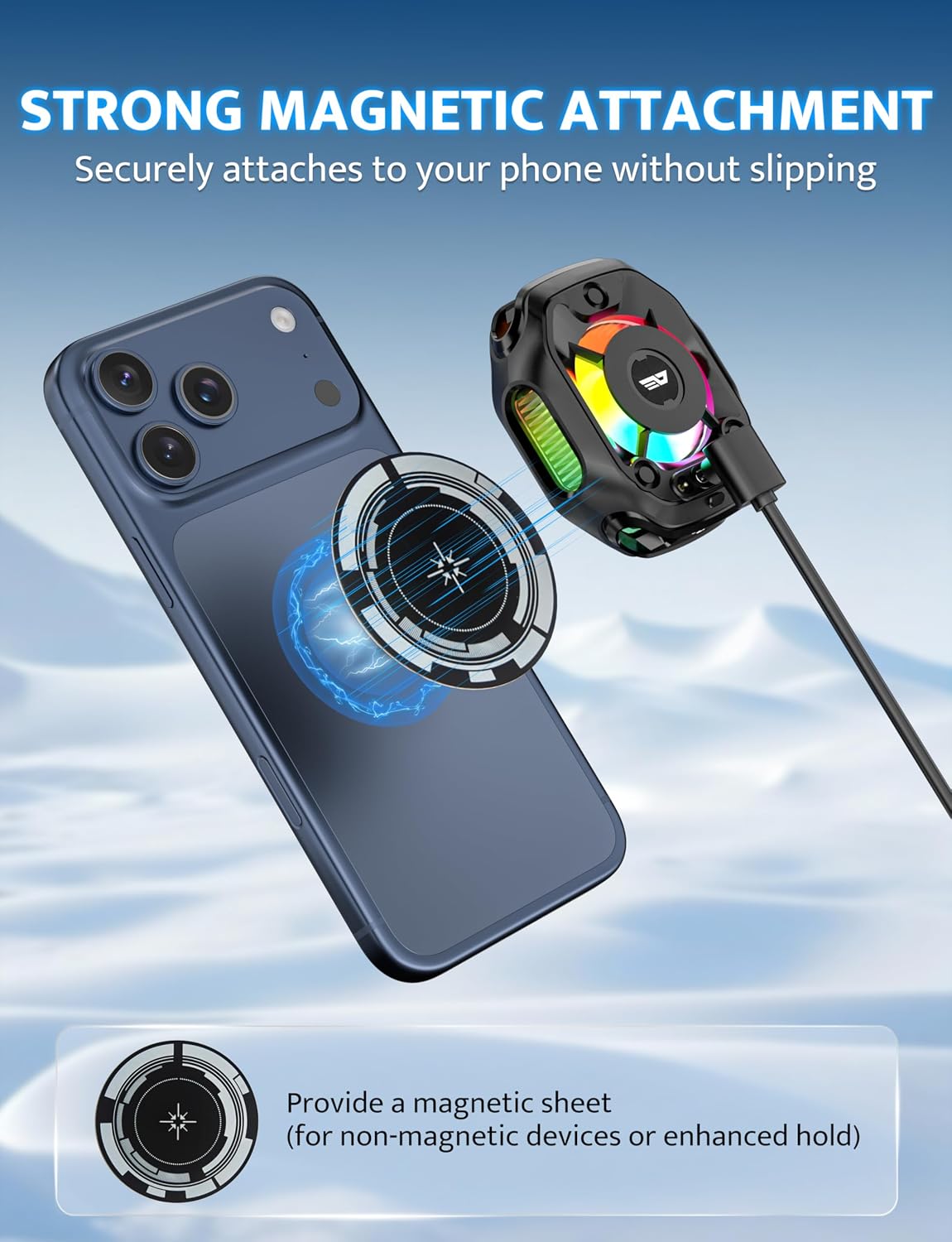 darkFlash Enfriador magnético de teléfono celular para juegos, ventilador de refrigeración portátil con batería recargable, radiador de teléfono con luz RGB, compatible con iPhone/Samsung/Android/iPad/Tablet (DK-GT)