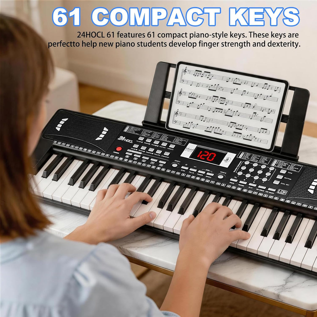 Piano de teclado para niños, piano electrónico de 61 teclas (negro)