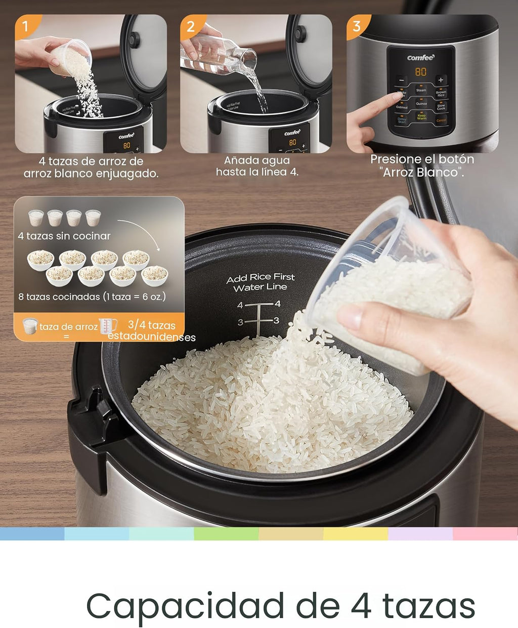 COMFEE' Arrocera con 6 funciones, 4 tazas de arroz sin cocer