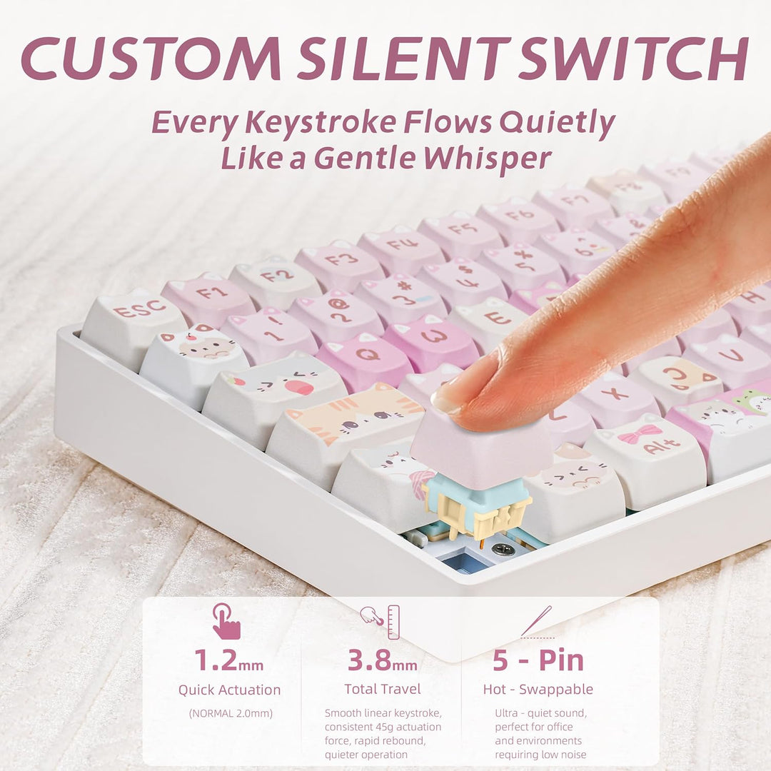 ZORNHER ZH100 - Teclado mecánico inalámbrico para gatos, 98% rosa c...