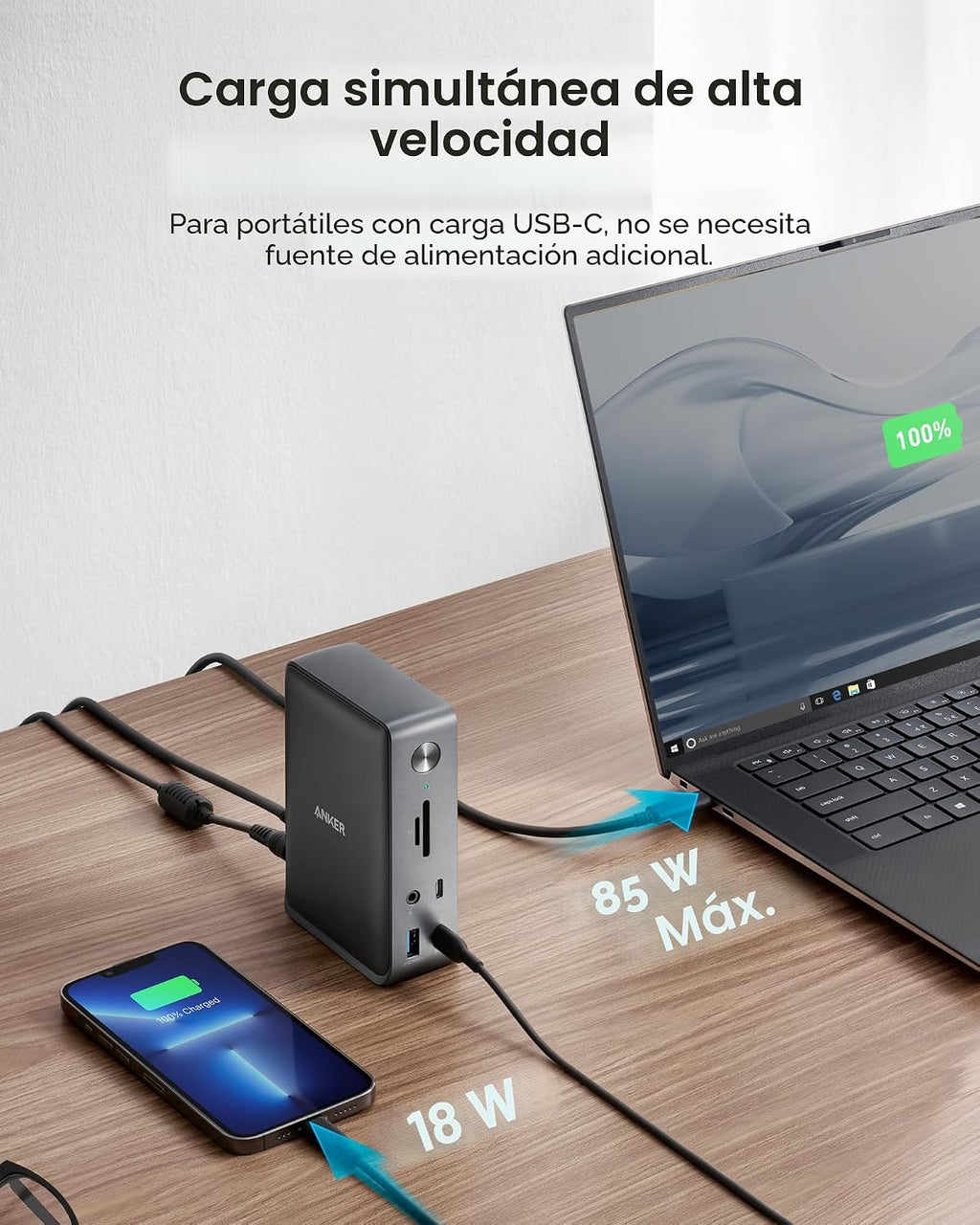 Estación de acoplamiento para laptop Anker, estación de acoplamiento USB-C de 13 en 1, triple pantalla con 2xHDMI y 1xDP, 10 Gbps USB-C y 5 Gbps USB-A, datos, Ethernet, audio, SD, carga de 85W para