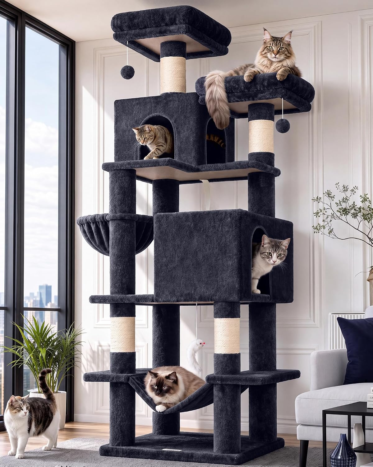 Globlazer Torre extra alta para gatos de interior, 76 pulgadas, F76, gris