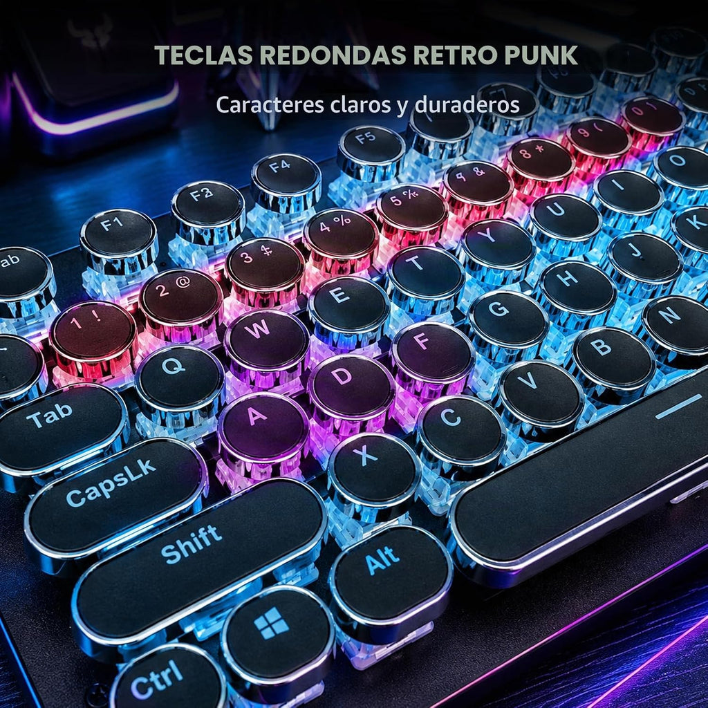 RK ROYAL KLUDGE S108 - Teclado mecánico de máquina de escribir, teclado para juegos con cable con teclado numérico, teclados retro de tamaño completo con reposamuñecas desmontable para Mac/Win/PC