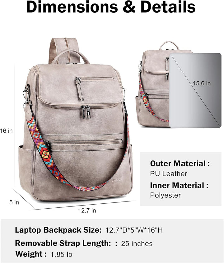 FADEON Mochila para laptop para mujer, mochila de cuero de viaje co...