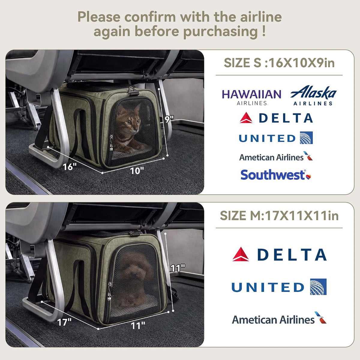 Petsfit Pequeño transportador expandible para gatos para viajes aéreos, hasta 9 libras