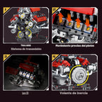 V8 Kit de modelo de motor que funciona – Juego de bloques de construcción de motor visibles de 8 cilindros con motor, luz LED y control de aplicación – Construye tu propio kit de ingeniería, proyecto STEM para adultos y niños (660 piezas)