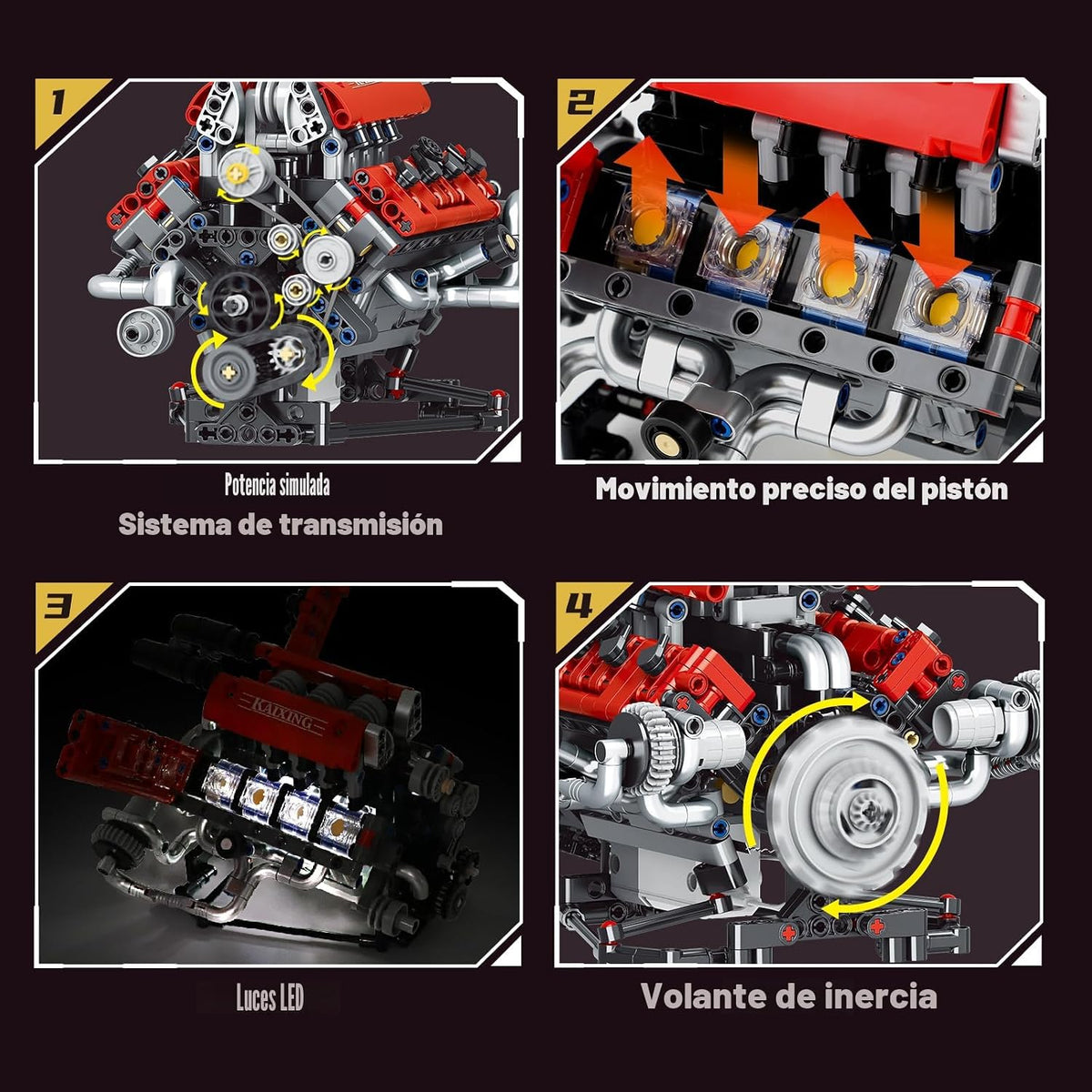 V8 Kit de modelo de motor que funciona – Juego de bloques de construcción de motor visibles de 8 cilindros con motor, luz LED y control de aplicación – Construye tu propio kit de ingeniería, proyecto STEM para adultos y niños (660 piezas)