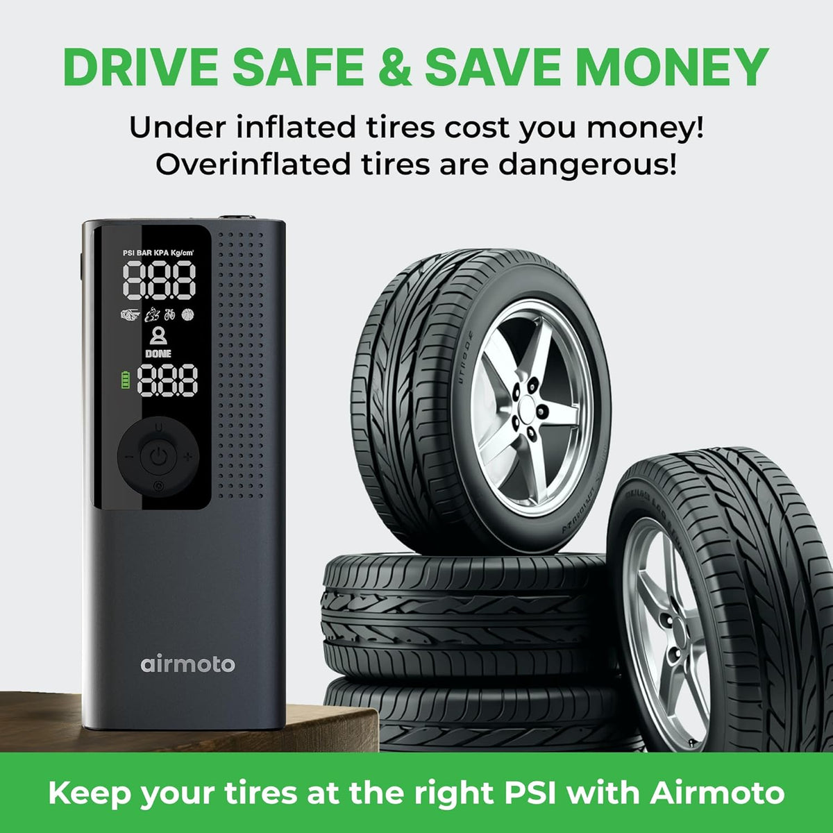 Airmoto Compresor de aire portátil para inflador de neumáticos, bom...