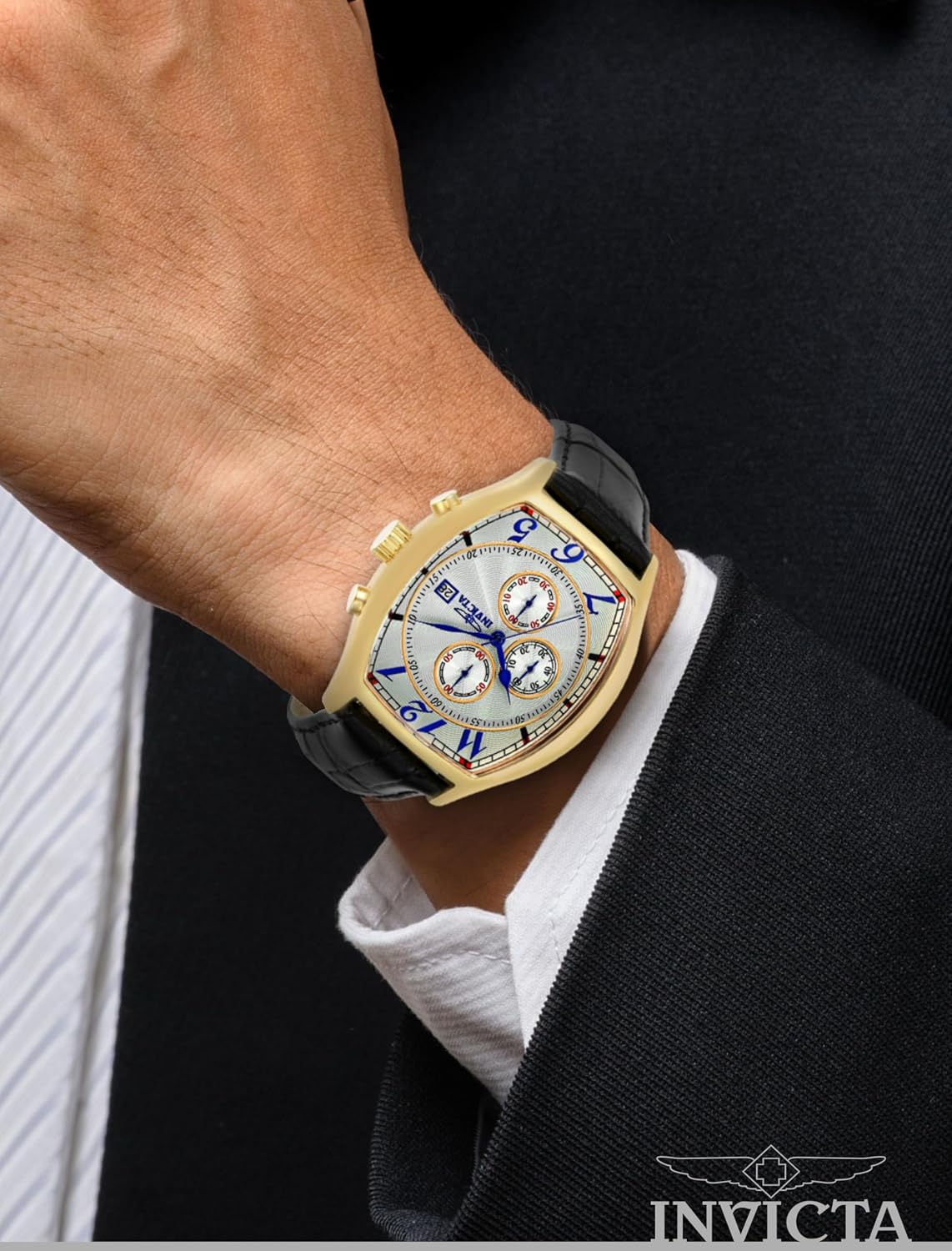 Invicta 14330 Specialty reloj chapado en oro amarillo 18 K con tres bandas de cuero para hombre