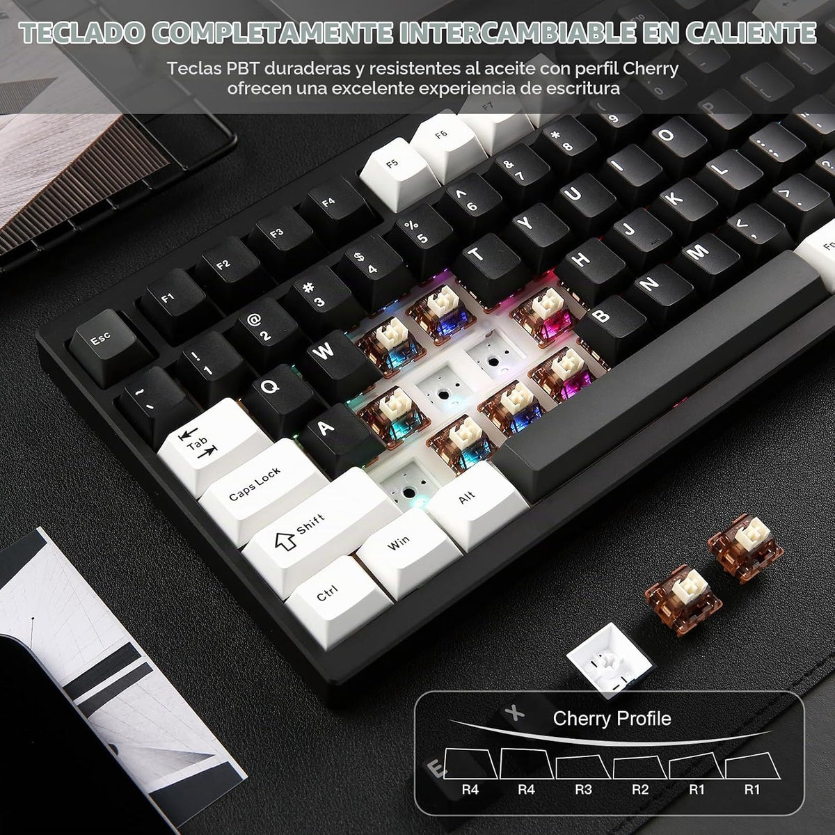 YUNZII AL80 75% Teclado mecánico de aluminio inalámbrico (negro