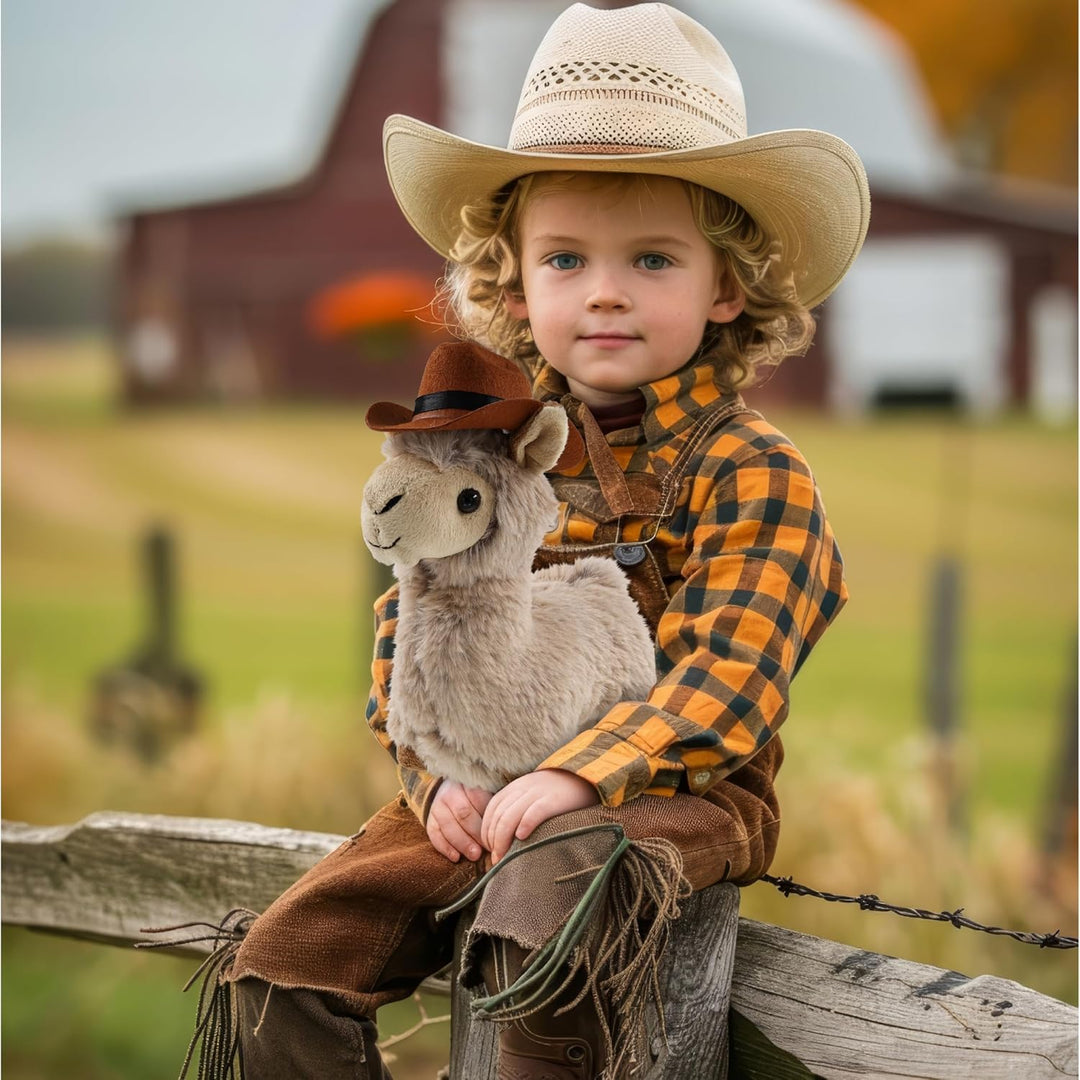 DolliBu Sombrero de vaquero de peluche de llama beige
