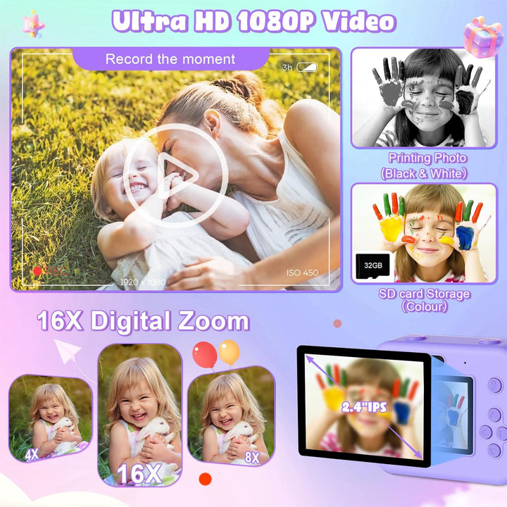 Cámara digital para niños con impresión instantánea - Cámara de vid...