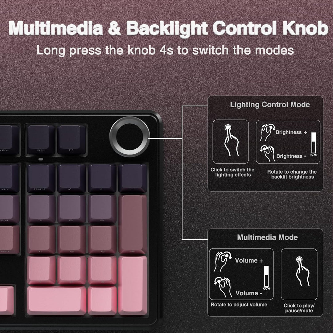 Teclado mecánico inalámbrico AULA F99 Pro con perilla, teclado trim...