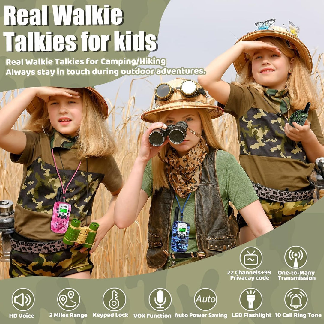 Vvinca Walkie Talkies para niños, paquete de 4 recargables, 3 milla...