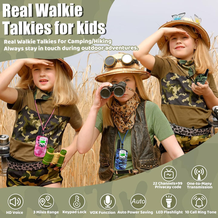 Vvinca Walkie Talkies para niños, paquete de 4 recargables, 3 milla...