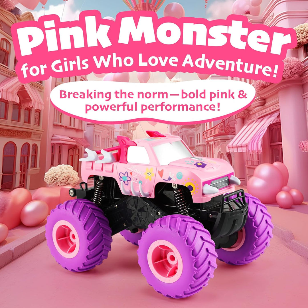 Threeking 1:16 Camión monstruo RC rosa impermeable Juguetes de cont...