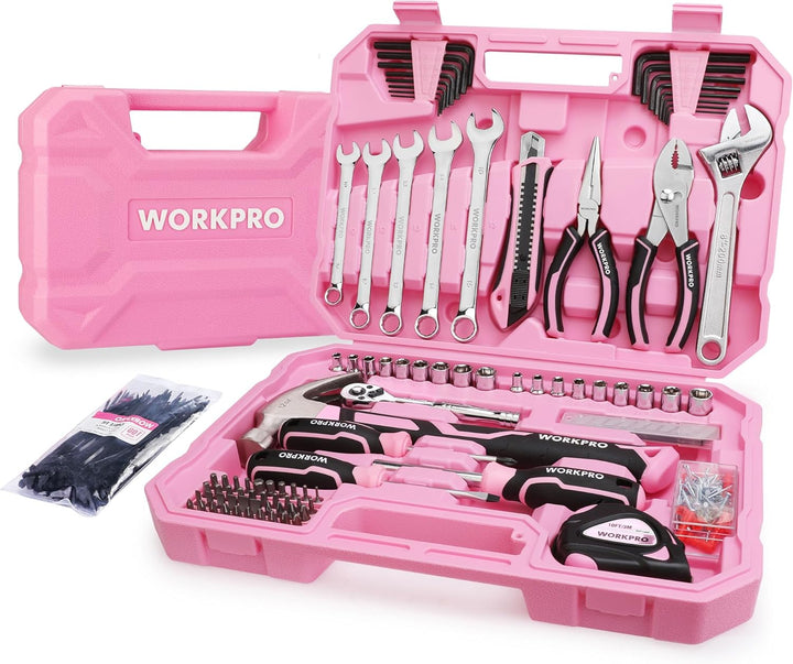 WORKPRO Juego de herramientas rosa, kit de 284 piezas para mujeres,...