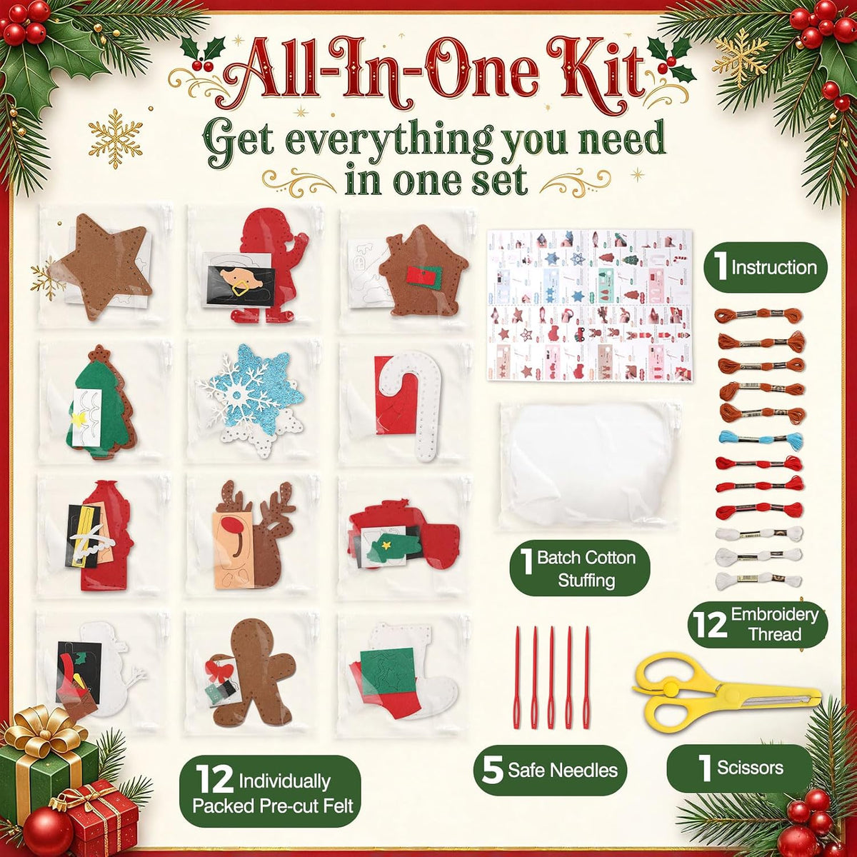 CiyvoLyeen - Kit de costura de Navidad para niños de 8 a 12 años de edad