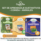 Juego de 150 tarjetas flash sustantivos de comida y animales para