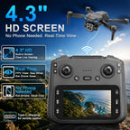 Drone con cámara 2K - Controlador de pantalla HD de 4.3 pulgadas para principiantes, motor sin escobillas, giro de 360°, despegue/aterrizaje con una tecla, retorno de una tecla, 2 baterías, tiempo de