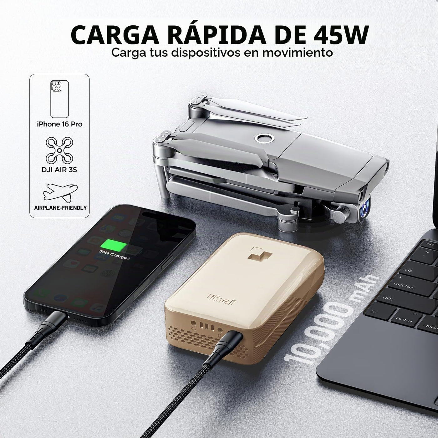LiTHELi Cargador portátil 2.0Ah Baterías de litio 45W Max Power Ban...