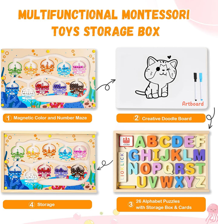 LIOKLICK Juguetes Montessori de madera 4 en 1 con caja de