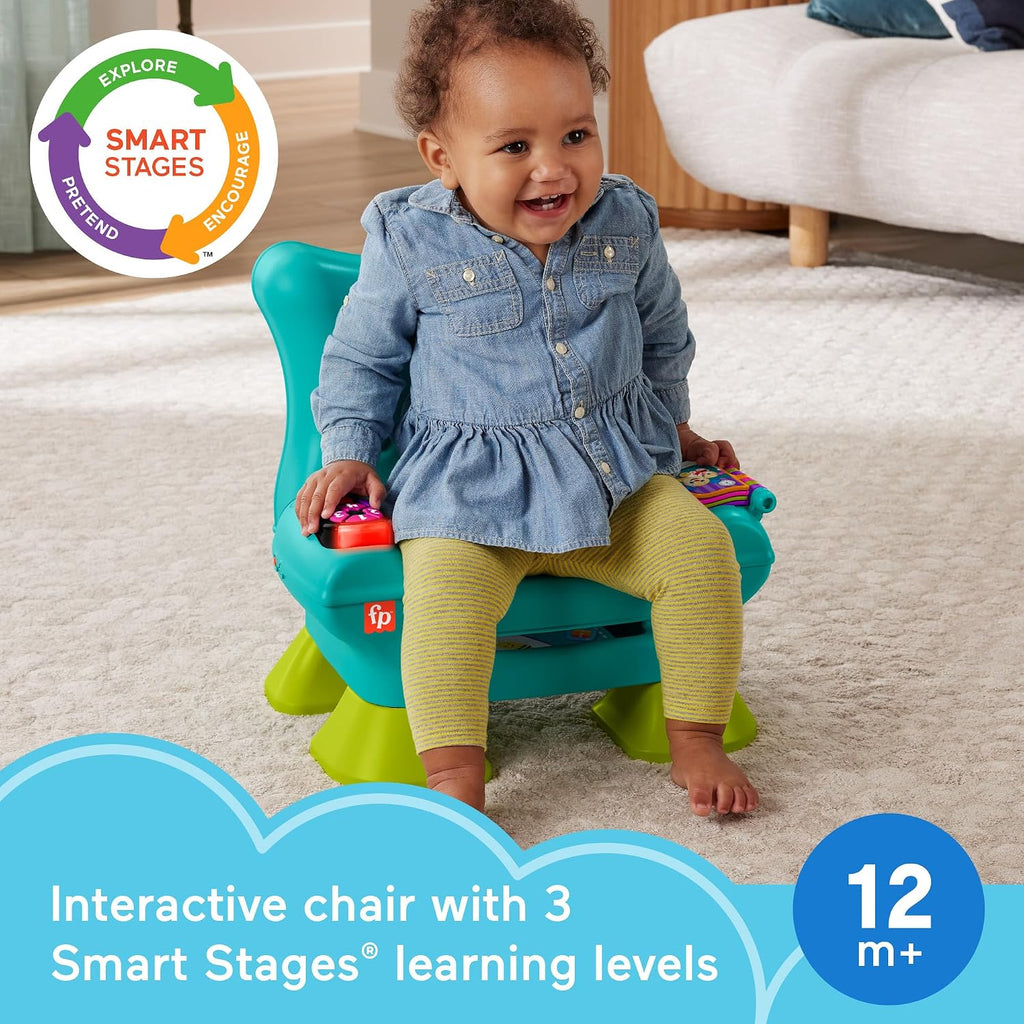 Fisher-Price Juguete de Aprendizaje para Niños Pequeños Laugh & Learn Smart Stages Silla con Música, Luces y Actividades para Bebés de 1+ Años, Verde Azulado