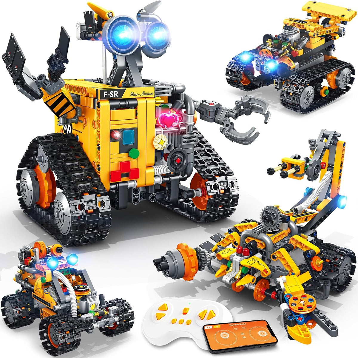 Kit de construcción de robot Demkia para niños y adultos, kit de robótica RC recargable 4 en 1 con control remoto y aplicación, juguetes de codificación STEM y proyectos científicos, regalos de
