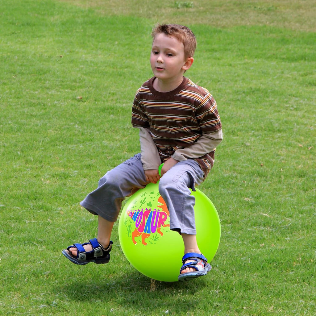 Pelota saltarina PlayZap para niños de 3 a 8 años, bola hinchable verde de 18 pulgadas con dinosaurio y asas, juguetes inflables hippity hop para saltar y rebotar para niños y niñas, para interior y
