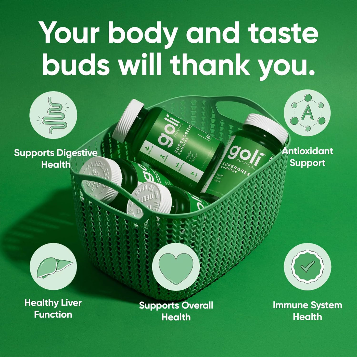 Goli Supergreens Gomitas con probióticos - Extracto de hoja de alca...