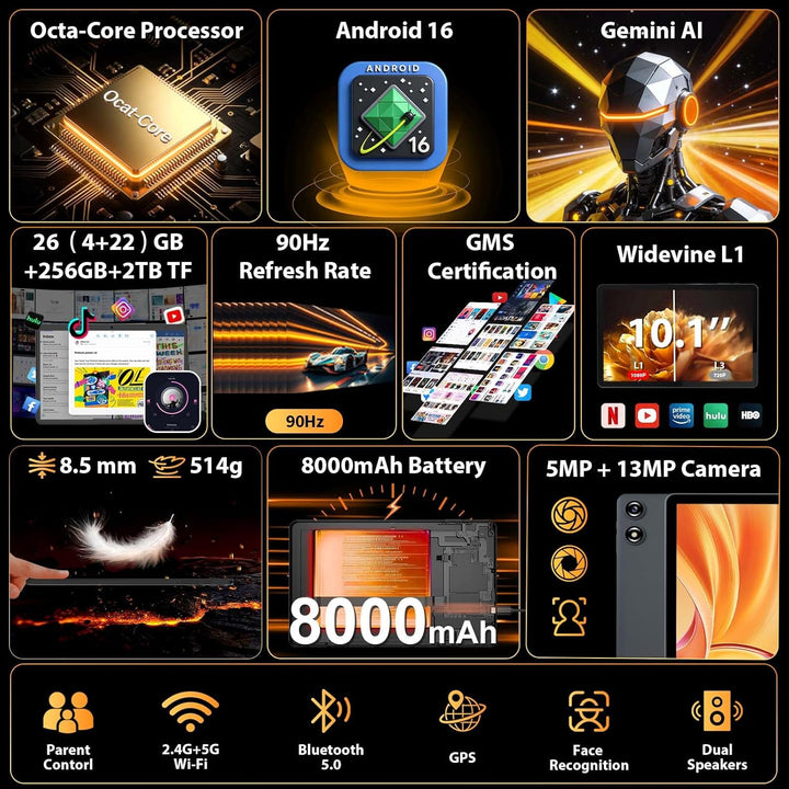 Tablet Android 2026 con teclado, tableta Android 16 mejorada con 26...