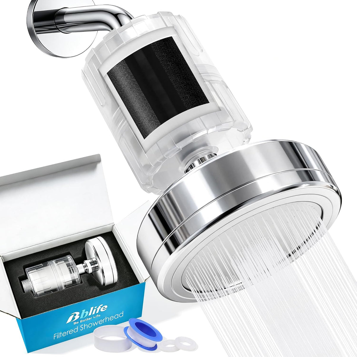 BBLIFE Cabezal de ducha filtrado transparente probado por NSF para agua