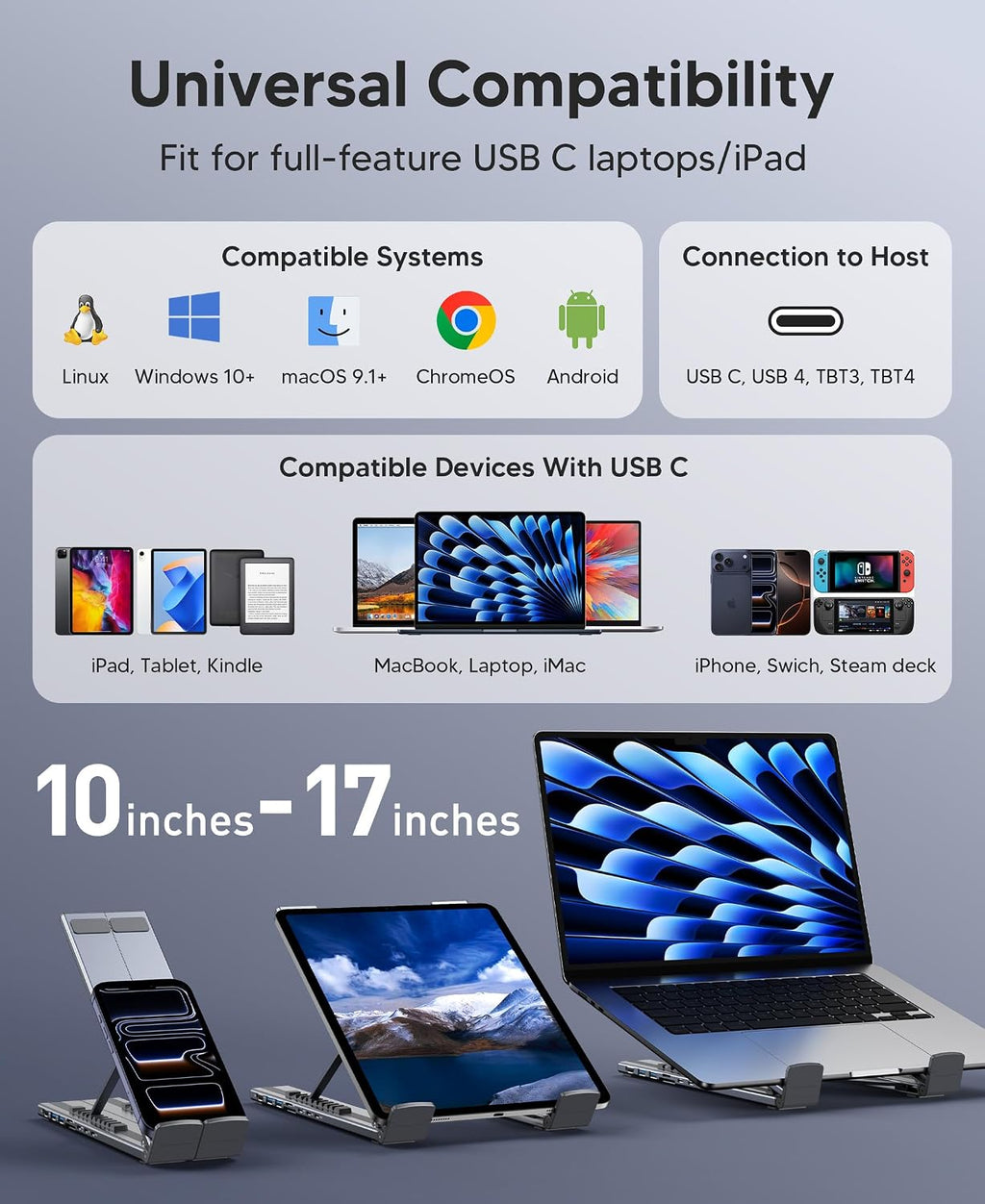 Estación de acoplamiento para portátil USB C 8 en 1 con HDMI 4K, 2 USB 3.0, PD 100 W, soporte de aluminio USB C para tableta, estación de acoplamiento universal para MacBook Pro/Air/Dell/HP/Surface/Lenovo, Plug and Play