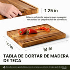 Tabla de cortar de teca de 14 x 10 pulg., Bloque de carnicero con canal de jugos