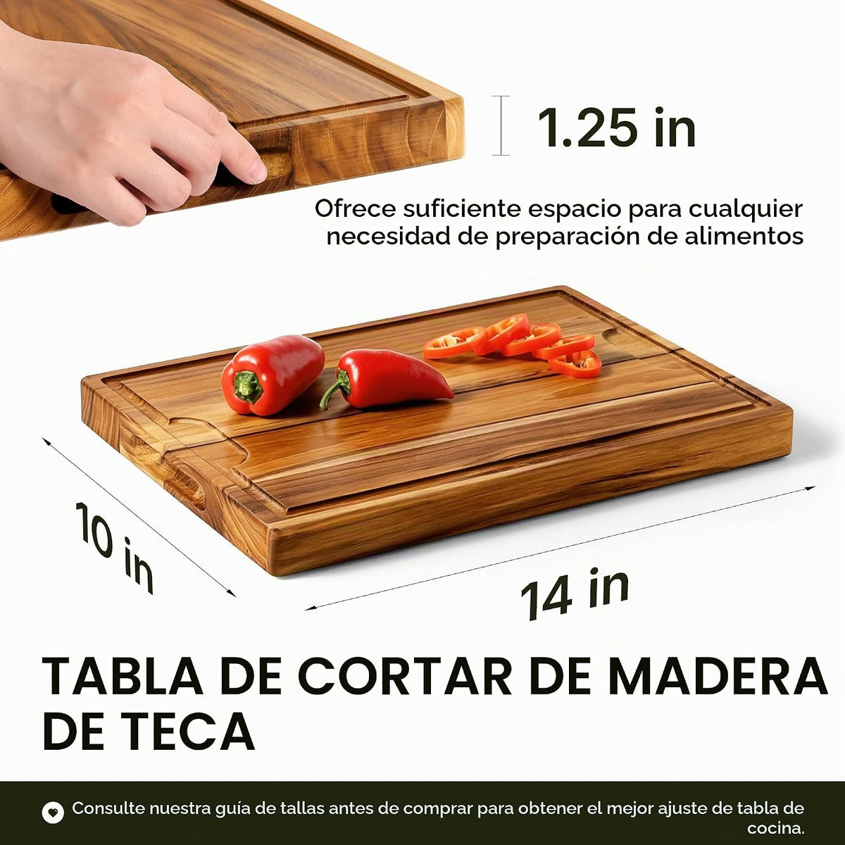 Tabla de cortar de teca de 14 x 10 pulg., Bloque de carnicero con canal de jugos
