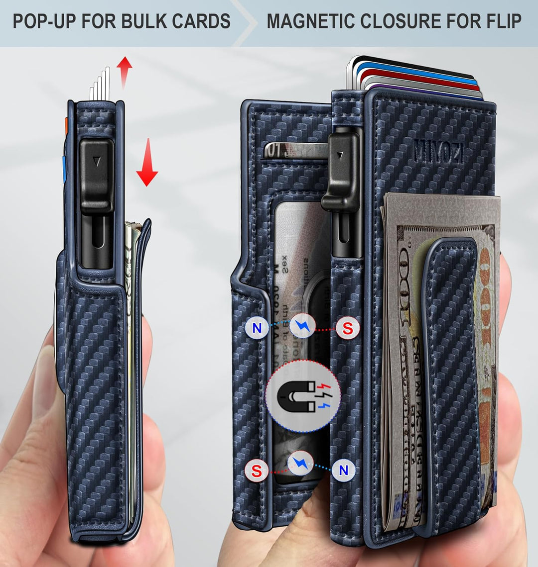Miyozi - Billetera Airtag para hombre, con clip de dinero, estuche...
