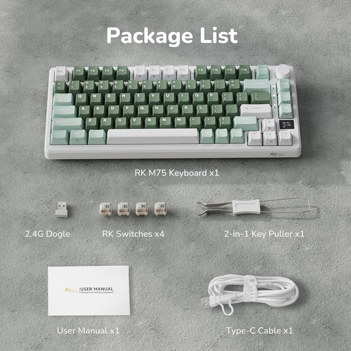 RK ROYAL KLUDGE Teclado mecánico inalámbrico M75 2.4Ghz\/BT5.1\/USB...