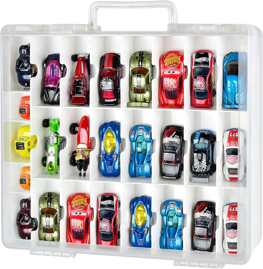 Organizador de Juguetes de Almacenamiento Compatible con Hot Wheels Car, Contenedor para Coches Matchbox, Mini Juguete, Muñecas Pequeñas, Caja de Transporte de Doble Cara para Hotwheels - 48