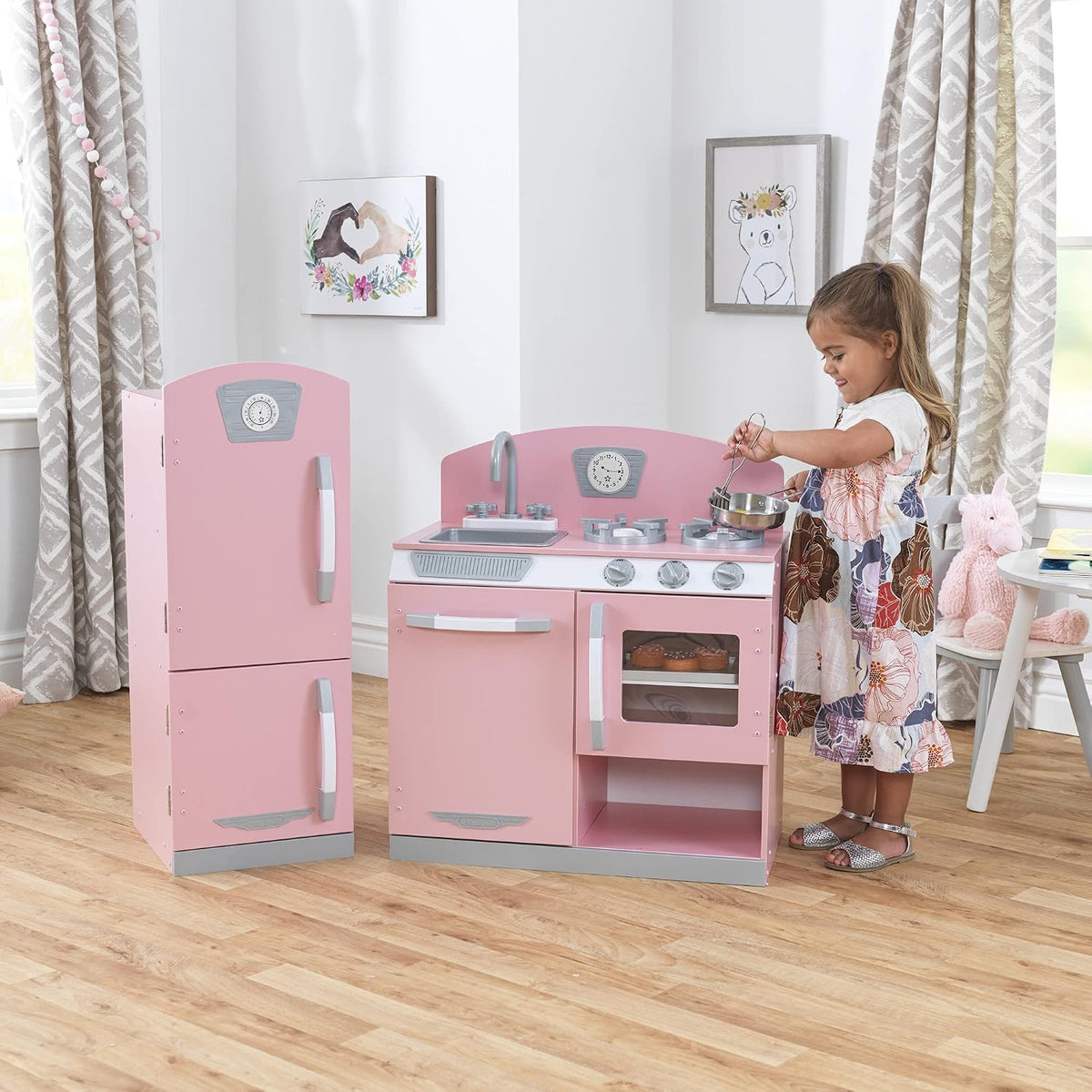 KidKraft Cocina y refrigerador rosado retro, Rosado