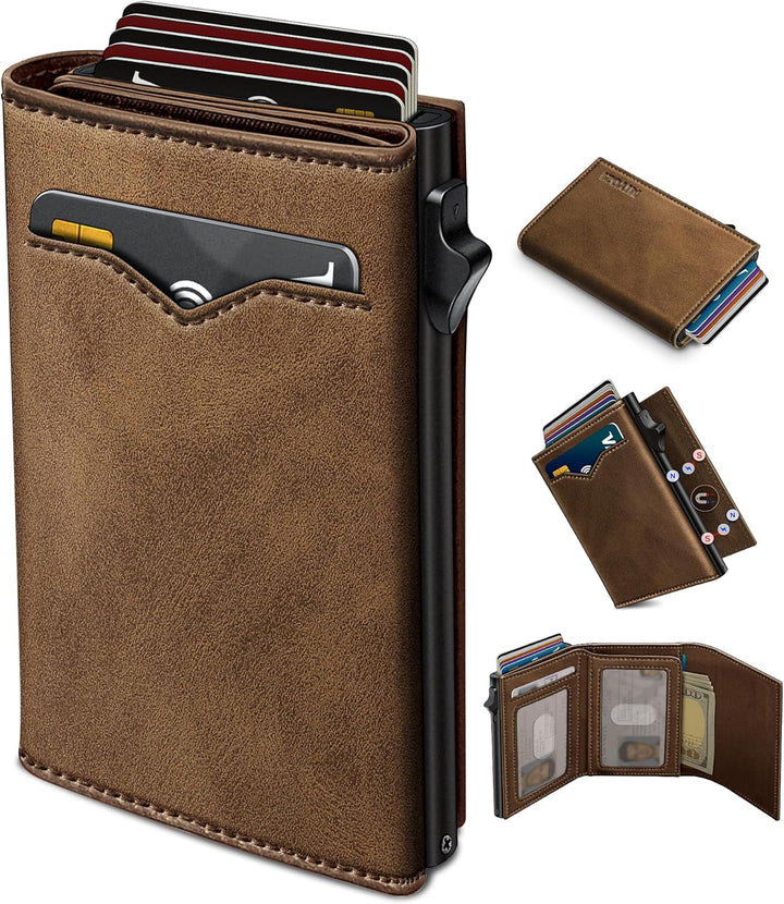 Cartera miyozi para hombre, con bolsillo para billetes, 2 ventanas...