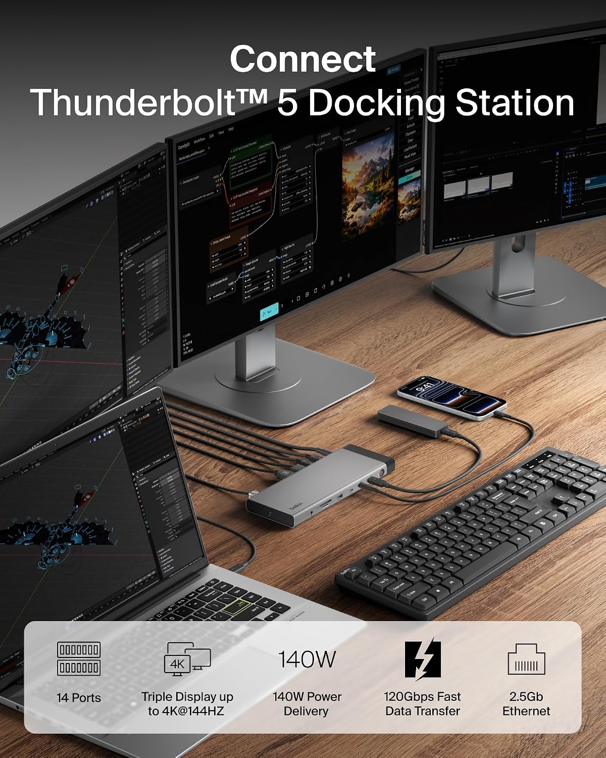 Belkin Base Thunderbolt™ 5 de 140 W, estación de acoplamiento 14 en 1