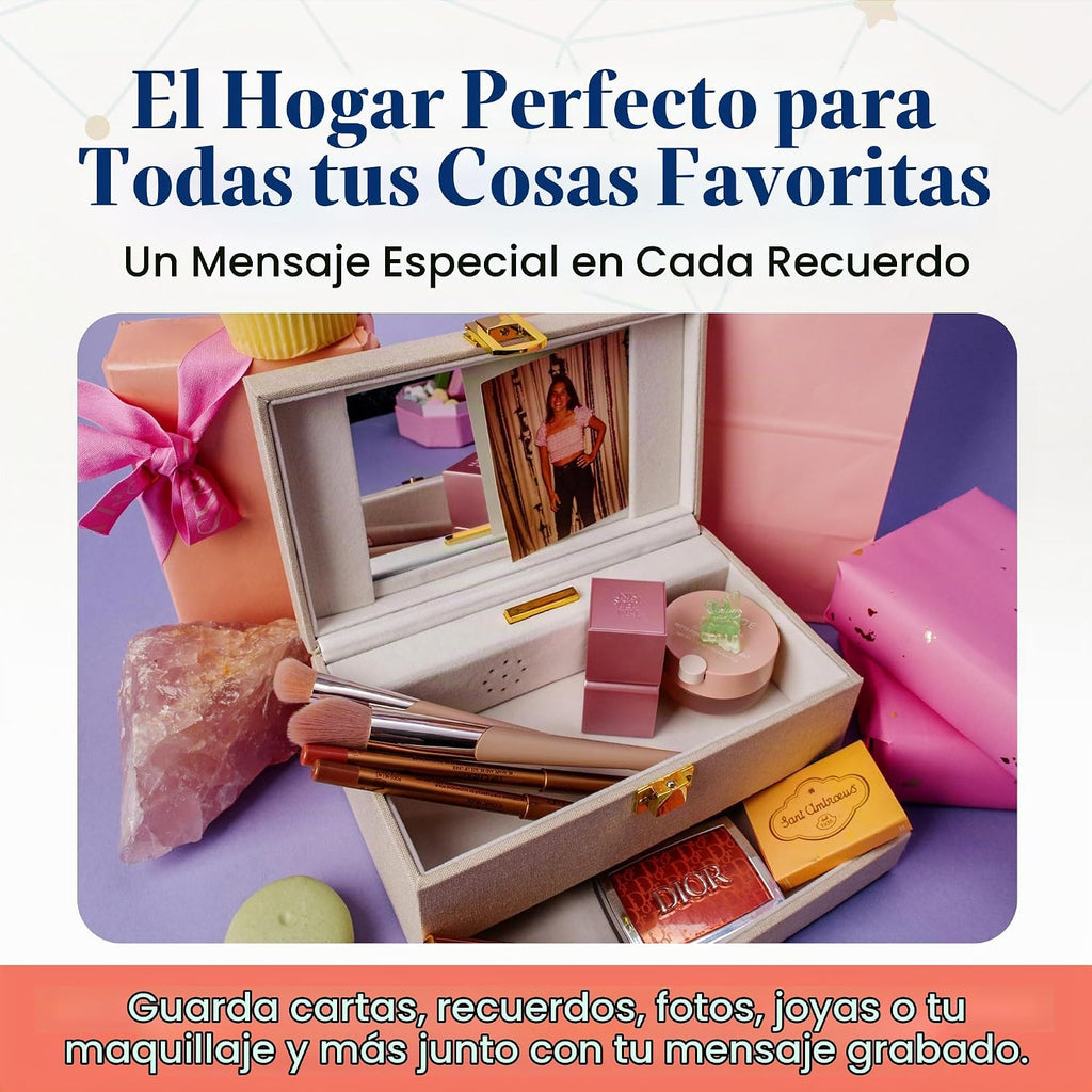 Caja de memoria, caja de memoria grabable con módulo de grabadora de voz extraíble, caja de recuerdo decorativa para fotos y joyas, graba y vuelve a grabar mensajes personales de 60 segundos