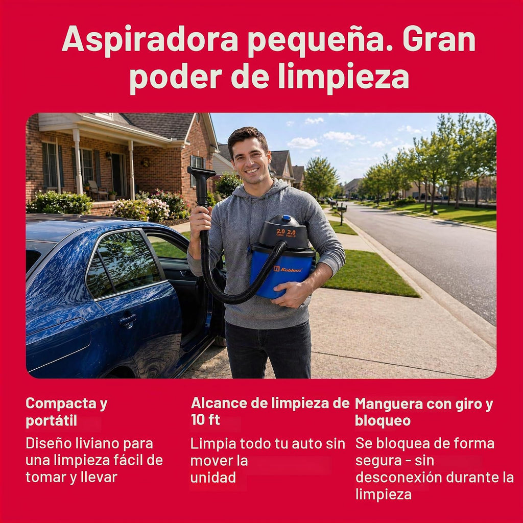 Aspiradora Koblenz WD-2L Wet Dry, para Casa, Auto, Garaje y Taller, 2.0 HP