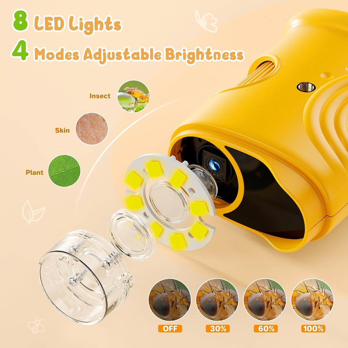 Microscopio digital de mano 1000X para niños: microscopio de bolsillo con pantalla IPS de 2.0 pulgadas, juguetes STEM, regalos de cumpleaños para niñas, niños y niños